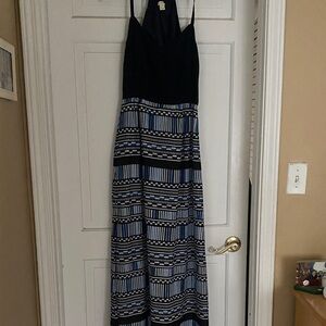 J. Crew Blue Geometric Patterned Lined Maxi Dress